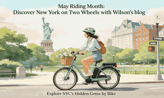 Cyclist riding in New York City during May Riding Month with Wilson’s bike tour